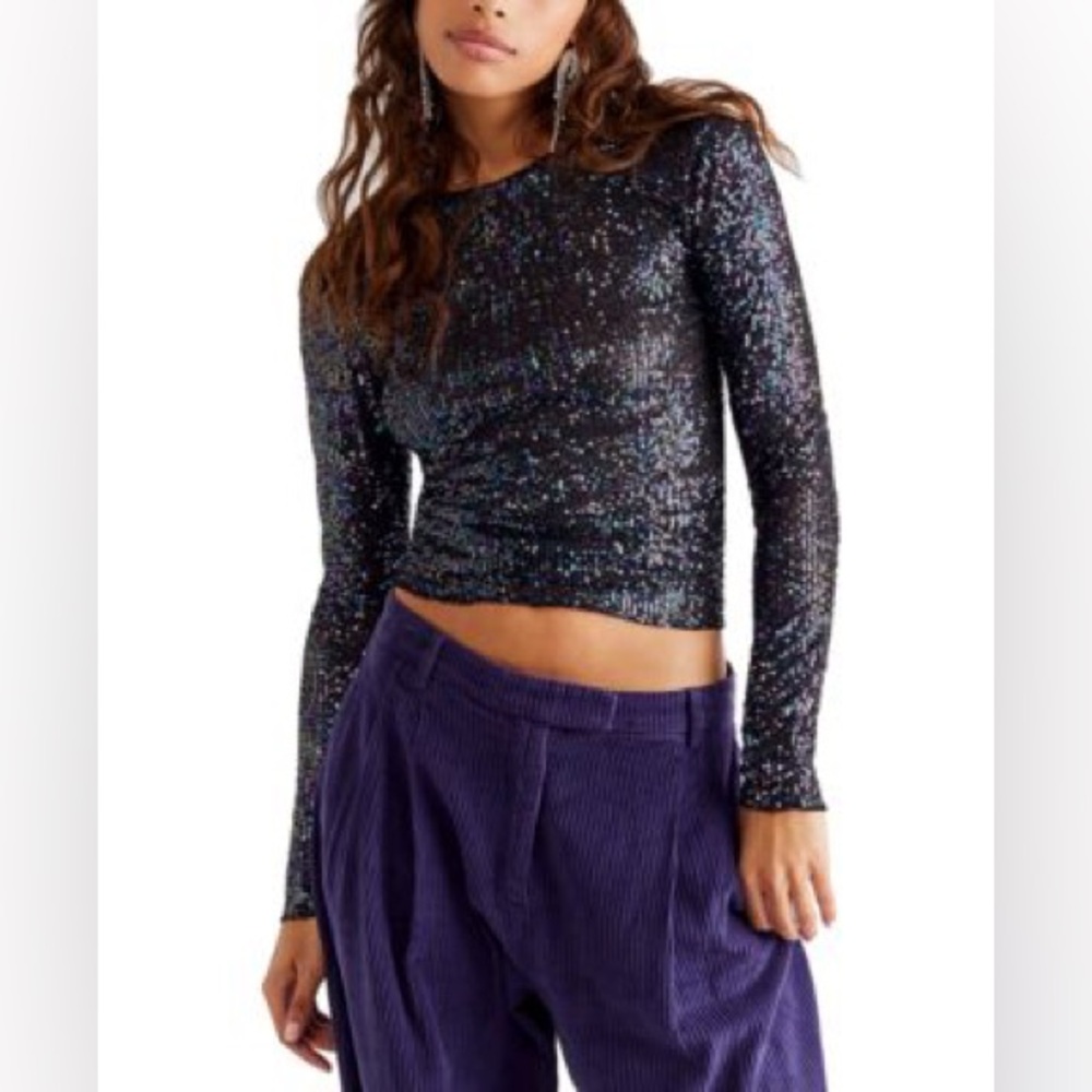 Free People Intimately Gold Rush LongSleeve Sequined Top Small New Years Eve top